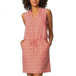 Helen Jon Sanibel Beach Mini Dress Size Large Coral Orange Navy V-neck Pockets